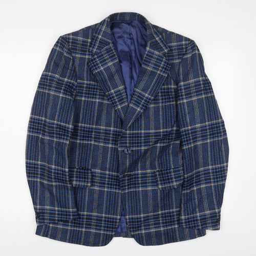 Jackson Mens Blue Plaid Polyester Jacket Suit Jacket Size 38 Regular