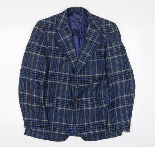 Jackson Mens Blue Plaid Polyester Jacket Suit Jacket Size 38 Regular