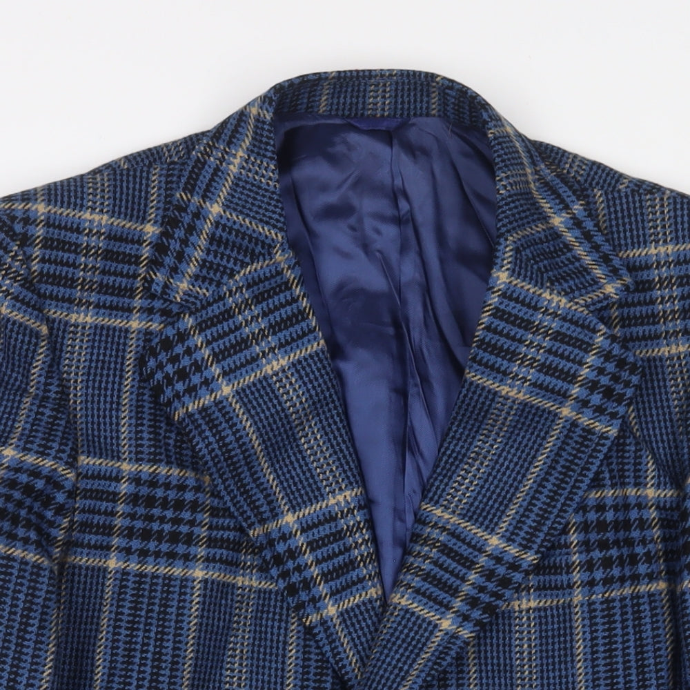 Jackson Mens Blue Plaid Polyester Jacket Suit Jacket Size 38 Regular