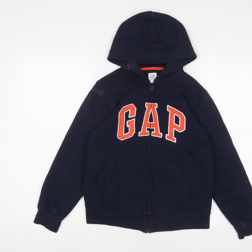 Gap Boys Blue Cotton Full Zip Hoodie Size 10-11 Years Zip - Logo, Embroidered