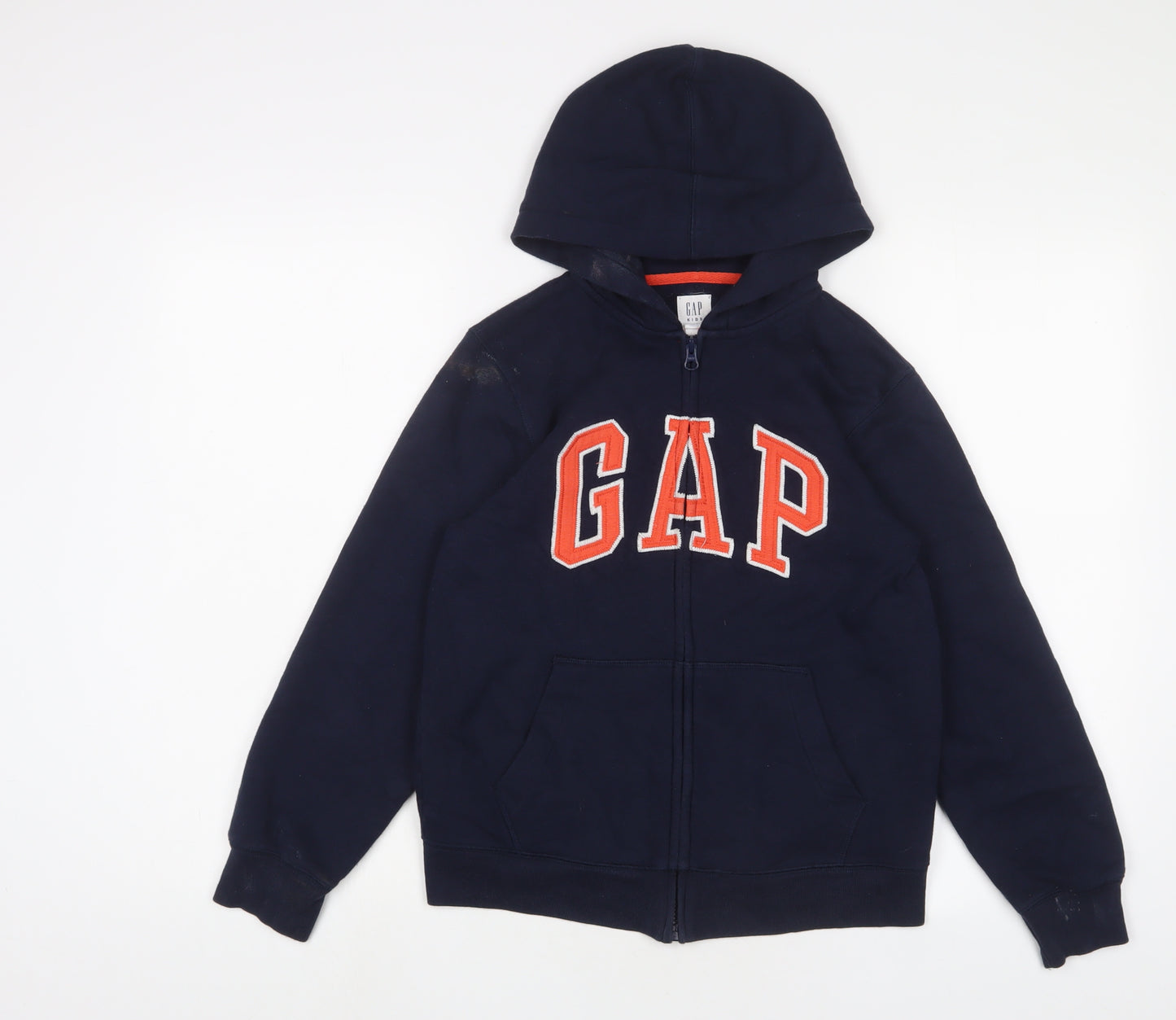 Gap Boys Blue Cotton Full Zip Hoodie Size 10-11 Years Zip - Logo, Embroidered