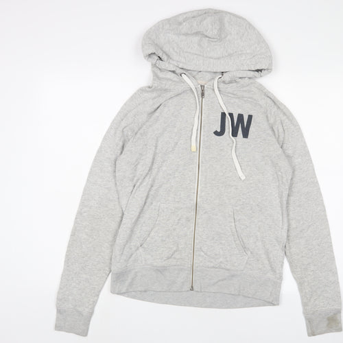 Jack Wills Womens Grey Cotton Full Zip Hoodie Size 14 Zip