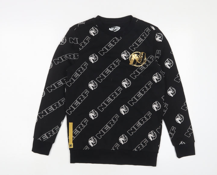 NERF Boys Black Geometric Cotton Pullover Sweatshirt Size 11-12 Years Pullover