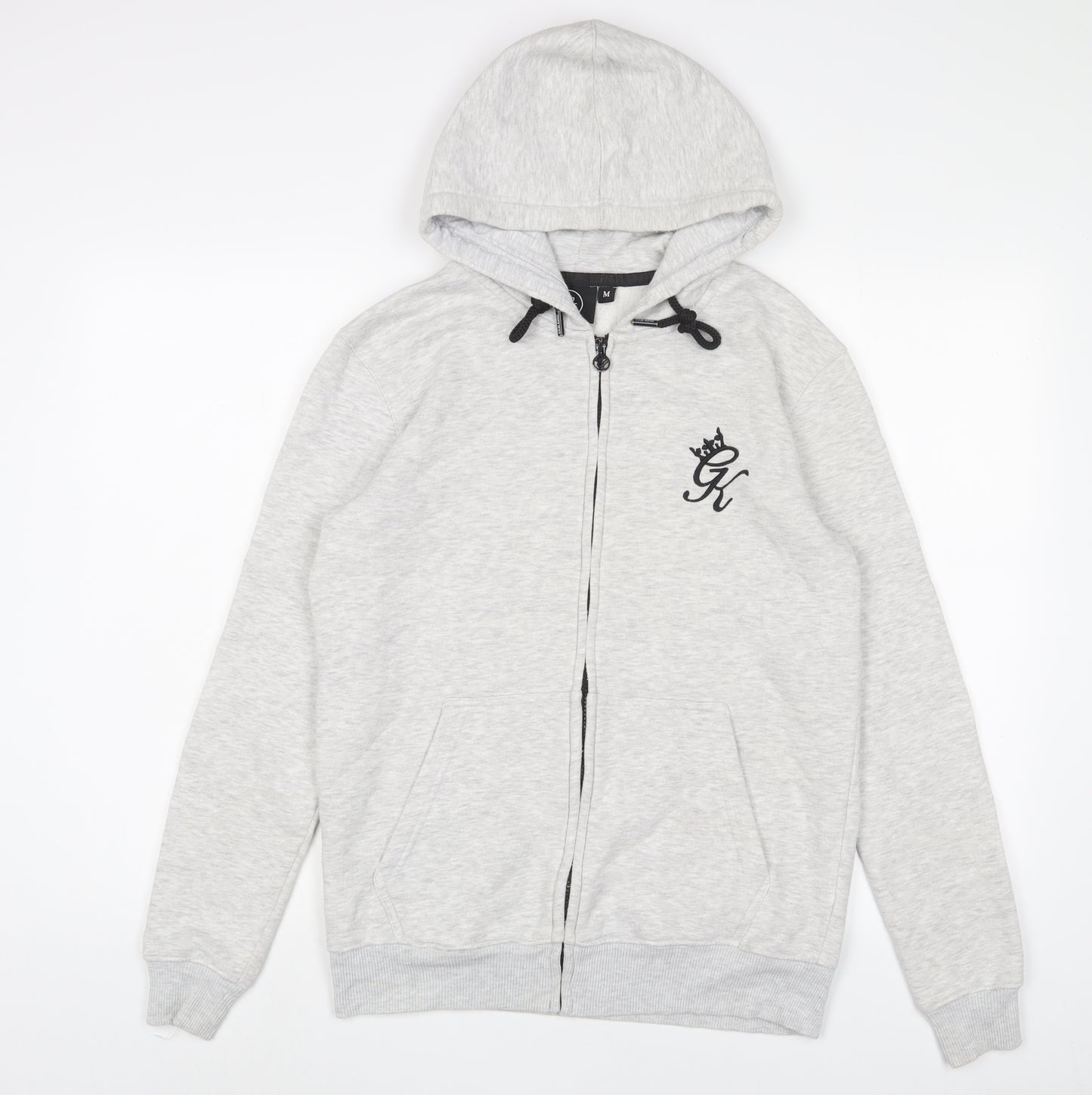 Gym King Mens Grey Cotton Full Zip Hoodie Size M - Logo, Embroidered