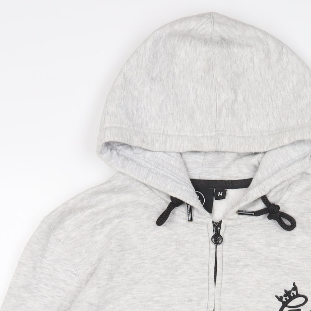 Gym King Mens Grey Cotton Full Zip Hoodie Size M - Logo, Embroidered