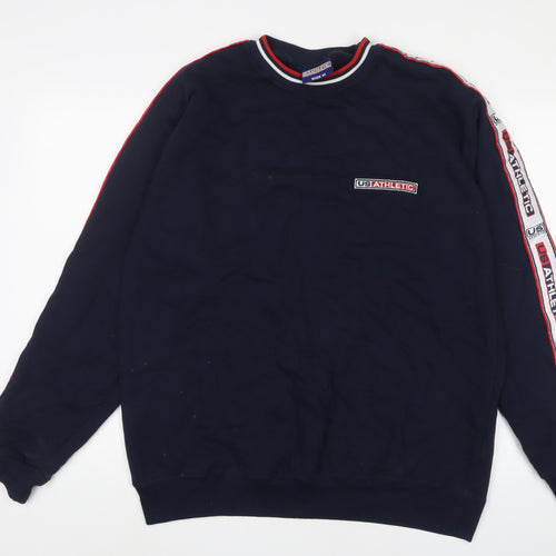 US Athletic Mens Blue Cotton Pullover Sweatshirt Size M - Logo, Embroidered