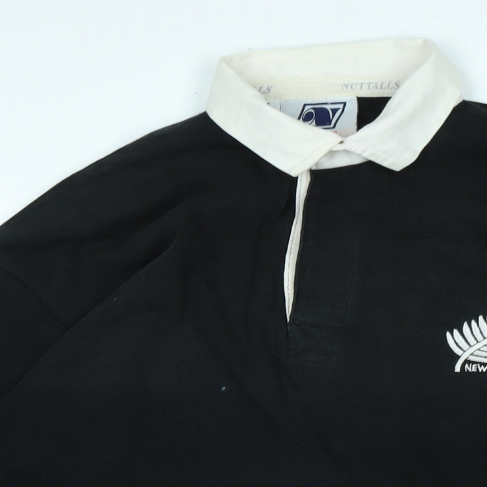 Nuttalls Mens Black Cotton Polo Size L Collared Button - New Zealand