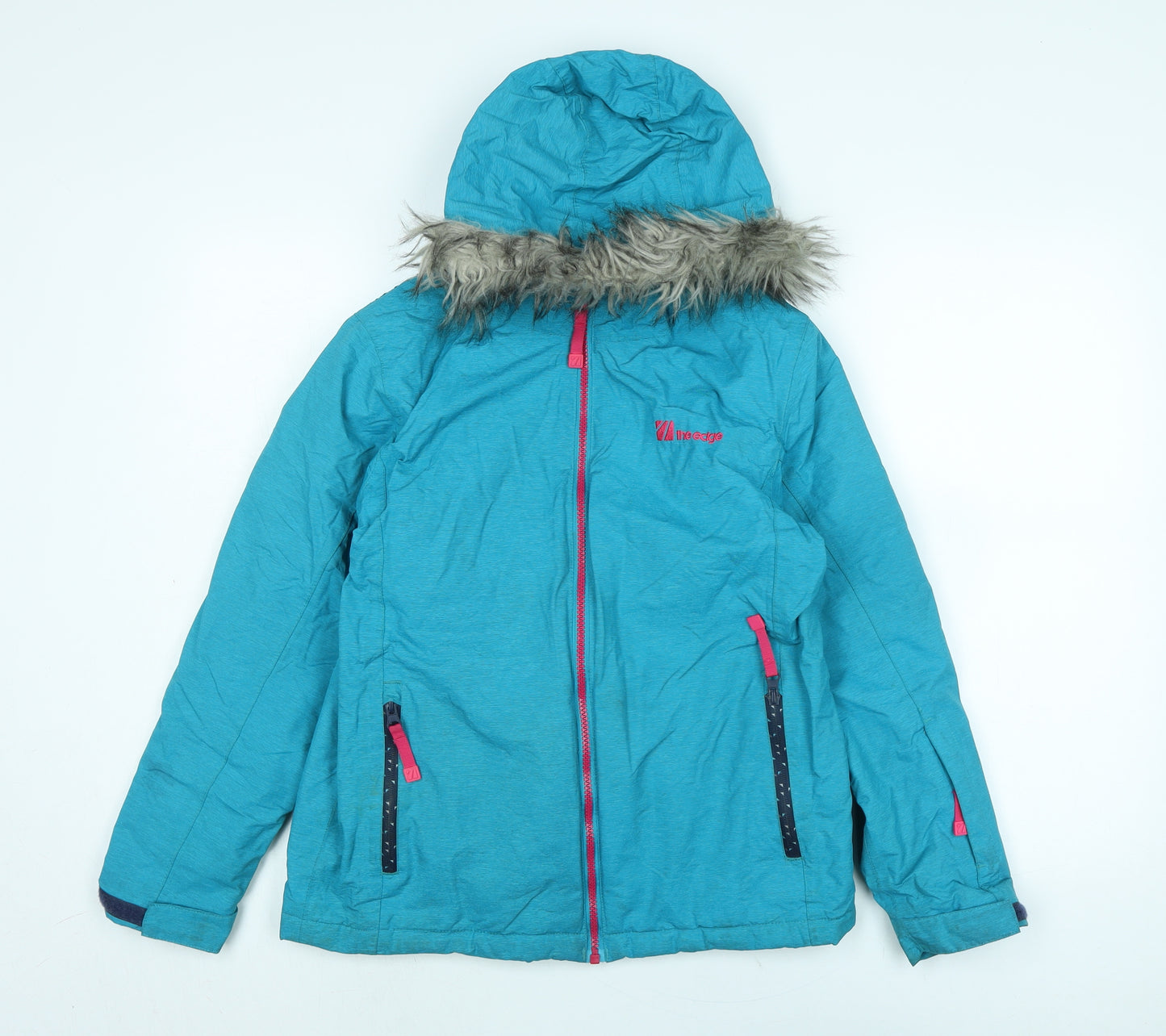 The Edge Girls Blue Quilted Coat Size 11 Years Zip - Logo