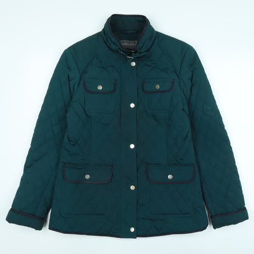 Laura Ashley Womens Green Quilted Jacket Size 14 Zip - Logo