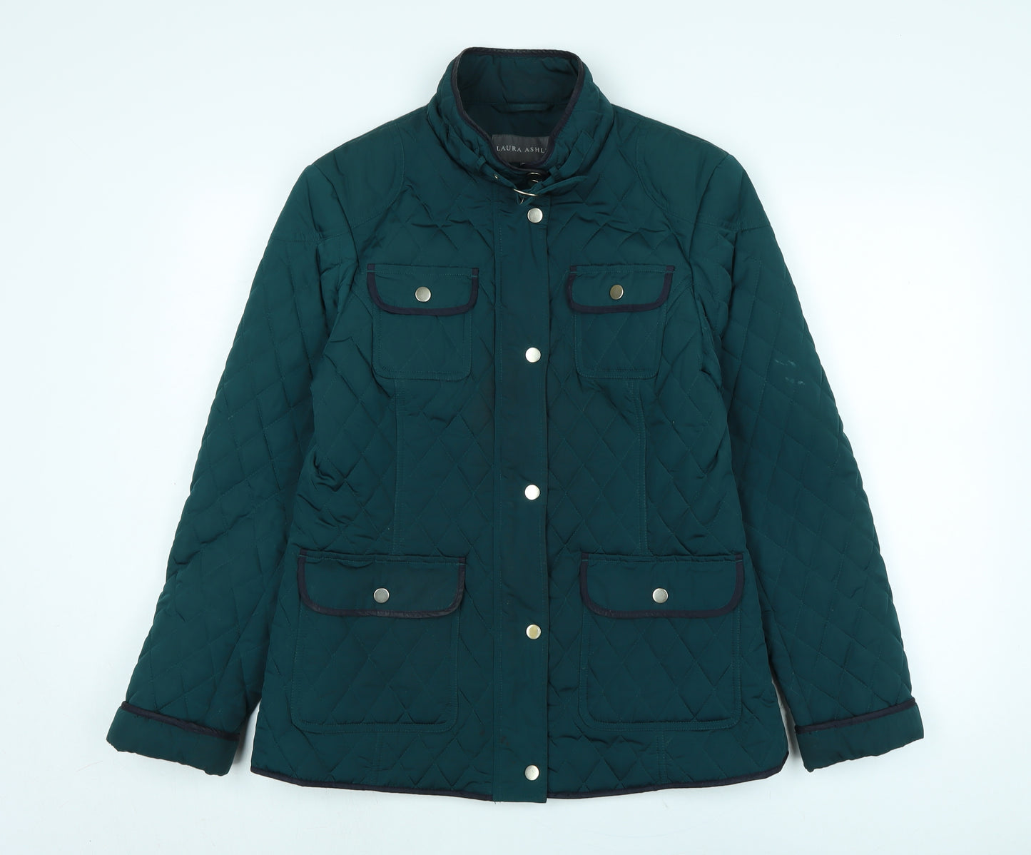 Laura Ashley Womens Green Quilted Jacket Size 14 Zip - Logo