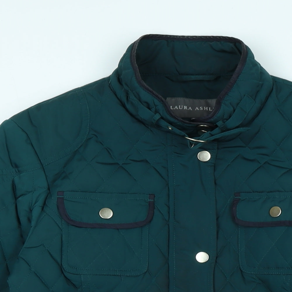 Laura Ashley Womens Green Quilted Jacket Size 14 Zip - Logo