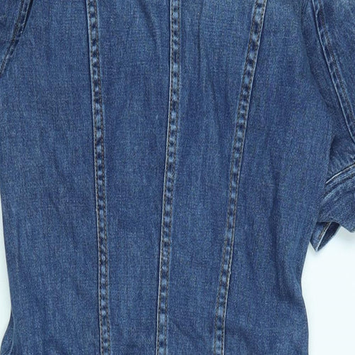 S Oliver Womens Blue Cotton A-Line Size S Collared Button - Logo