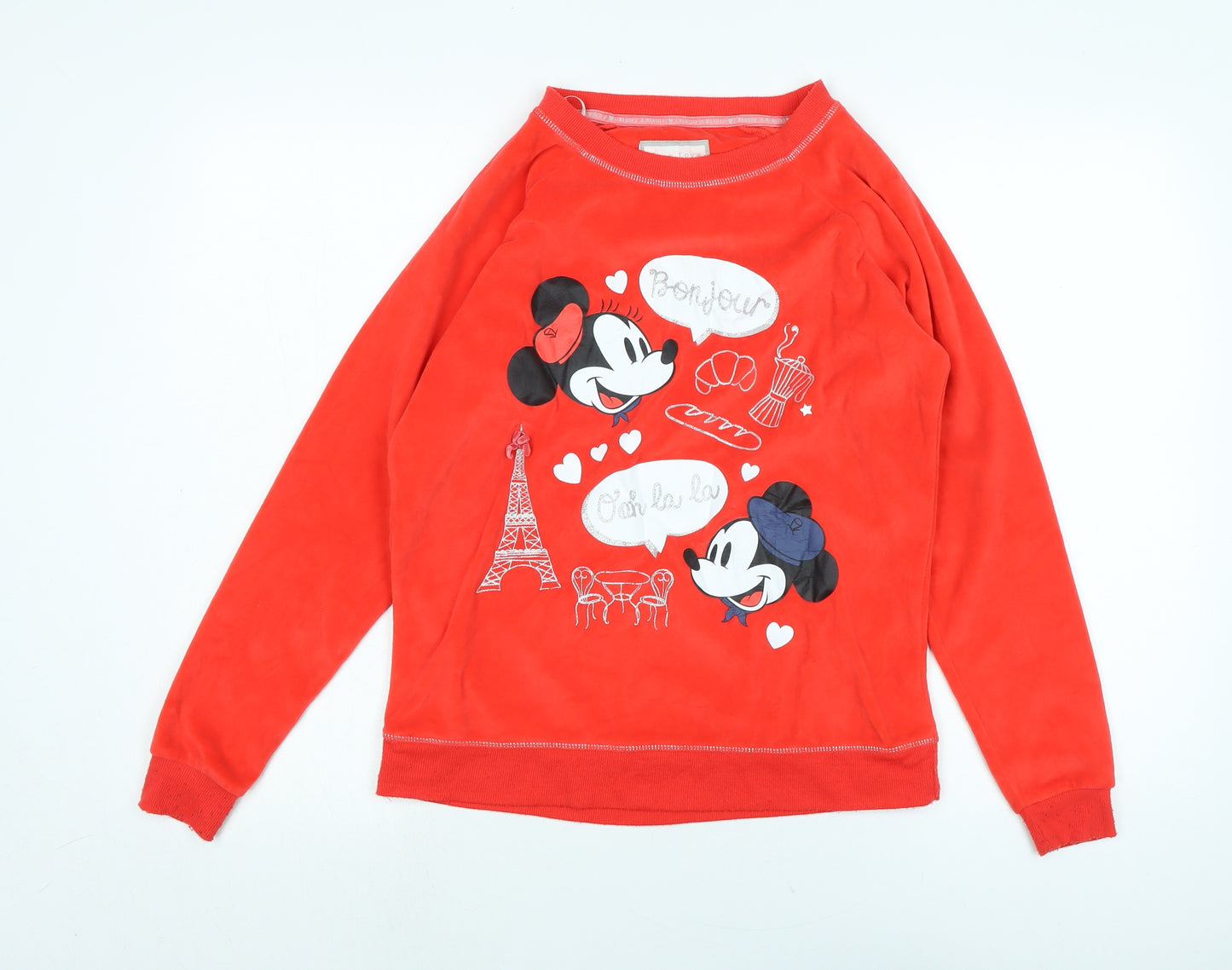 Disney Womens Red Crew Neck Polyester Pullover Jumper Size 8 - Bonjour Oooh La La