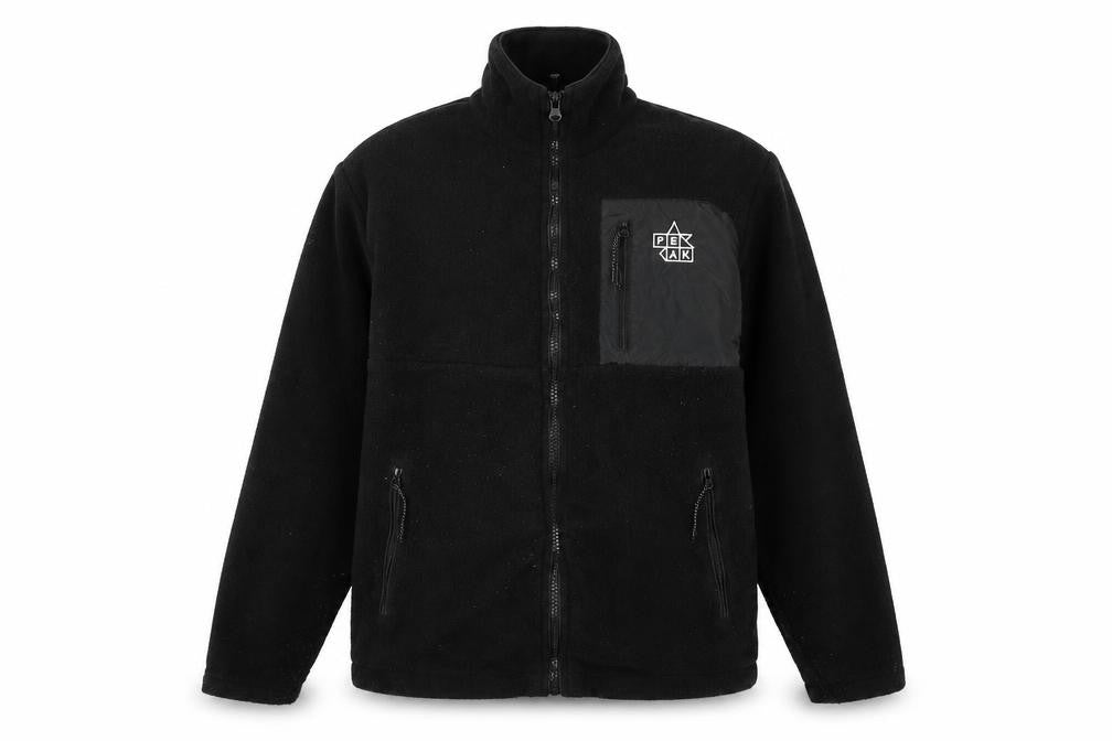 Front view of Peak men’s black jacket, size XS, zip - peak