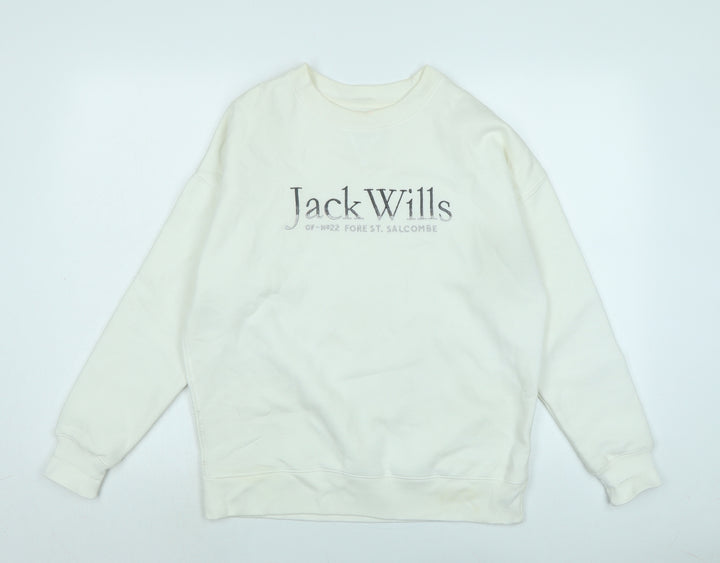Jack Wills Womens Ivory Polyester Pullover Sweatshirt Size 8 - Logo