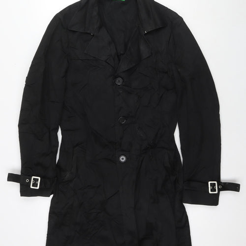 United Colors of Benetton Womens Black Trench Coat Coat Size 10 Button