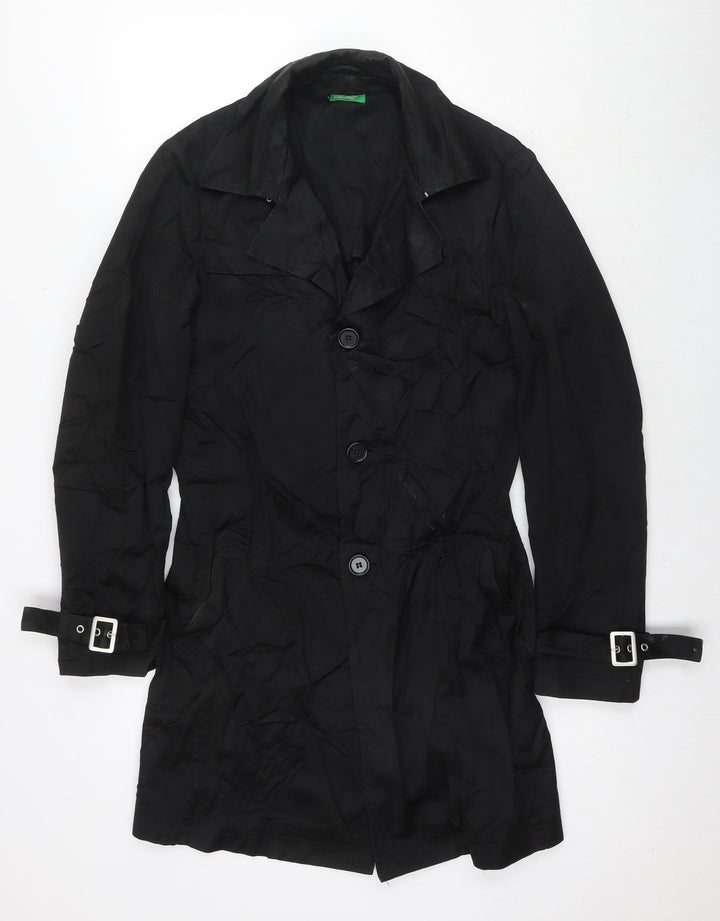United Colors of Benetton Womens Black Trench Coat Coat Size 10 Button