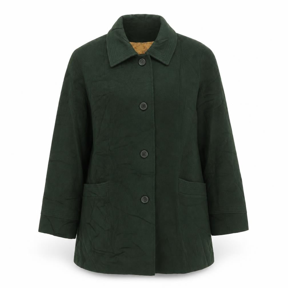 Front view of Lampert women’s green overcoat coat, size UK 16, button