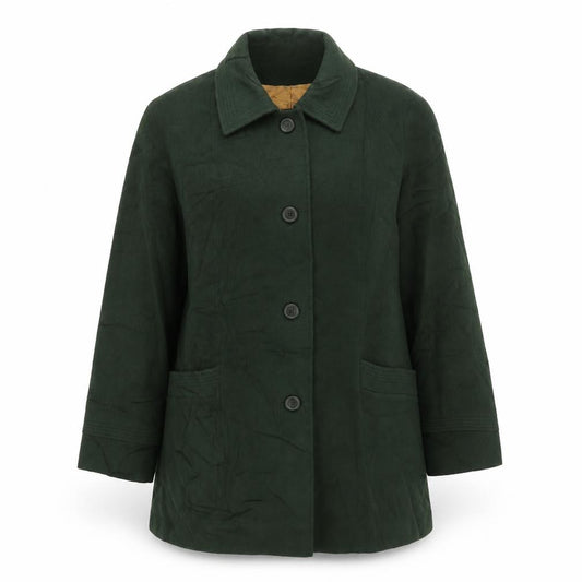 Front view of Lampert women’s green overcoat coat, size UK 16, button