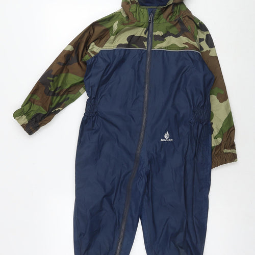 Dry Kids Boys Blue Camouflage Rain Coat Snowsuit Size 5-6 Years Zip