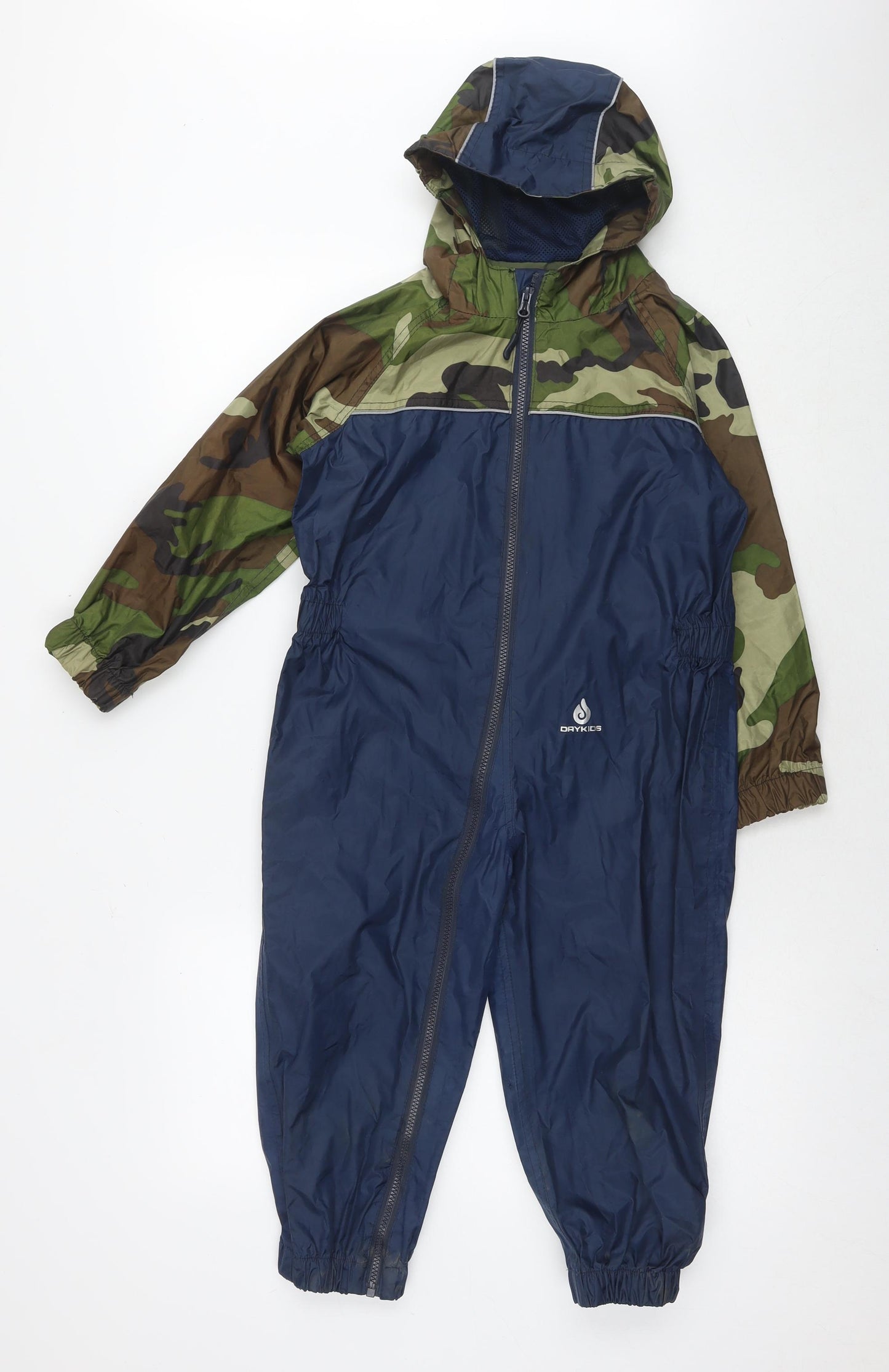 Dry Kids Boys Blue Camouflage Rain Coat Snowsuit Size 5-6 Years Zip