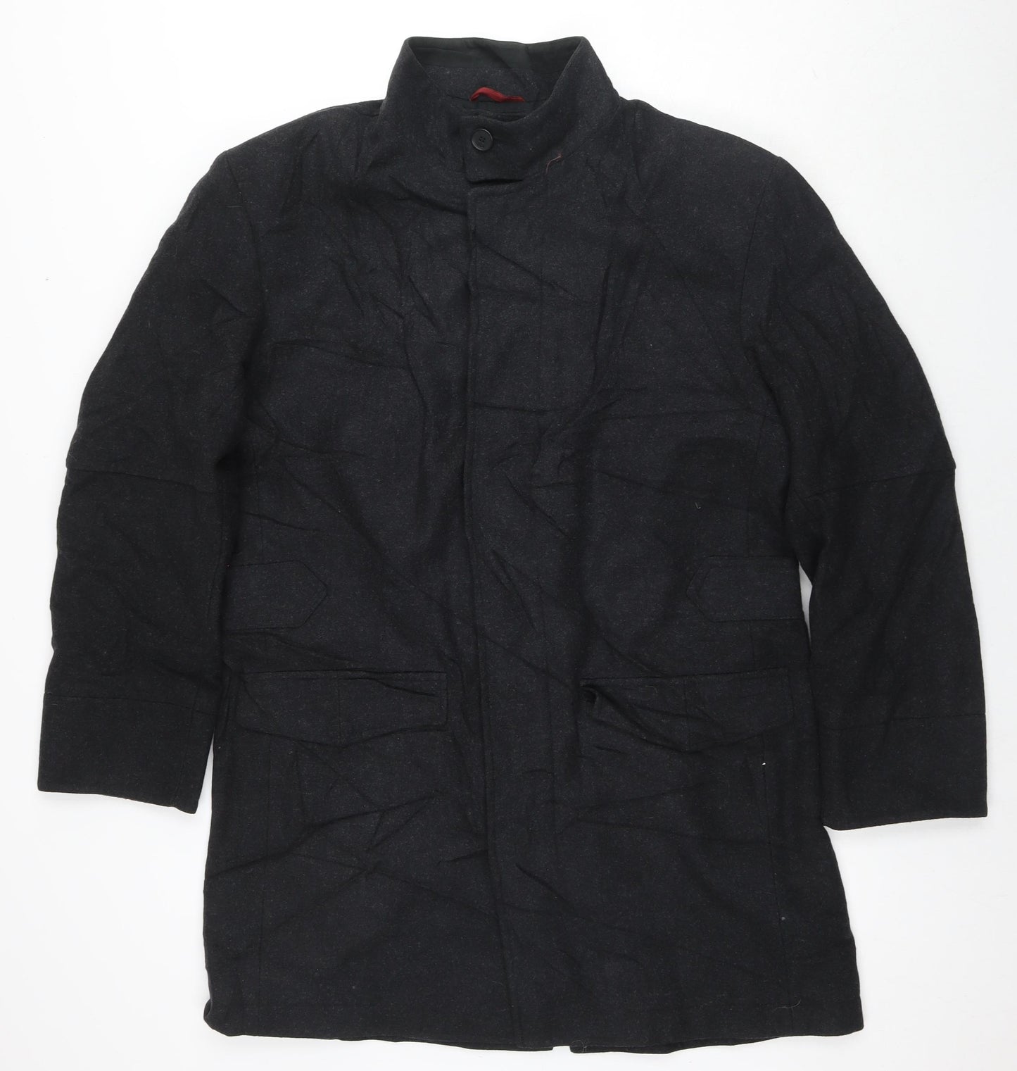 John Richmond Mens Grey Overcoat Coat Size M Button