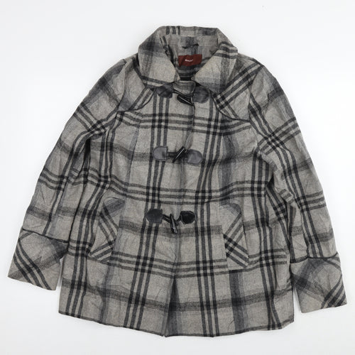 Savier Womens Grey Check Overcoat Coat Size 14 Snap