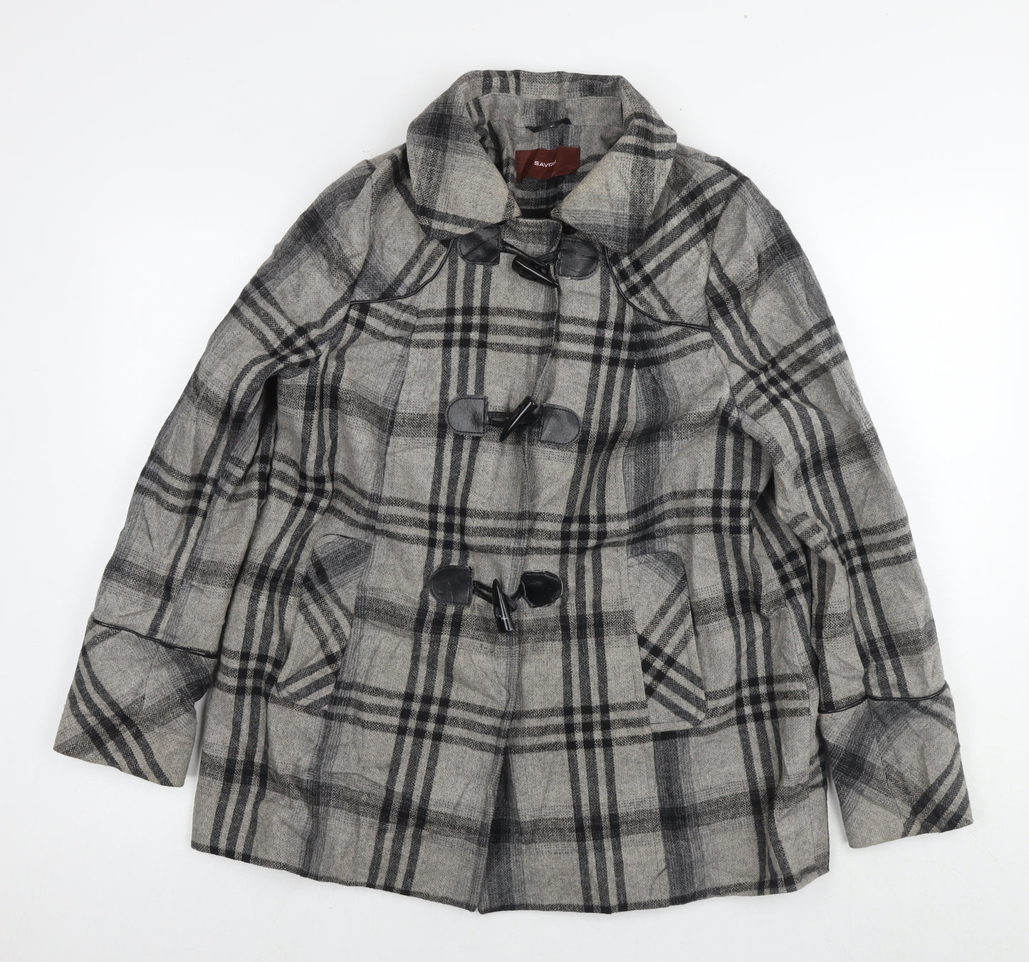 Savier Womens Grey Check Overcoat Coat Size 14 Snap