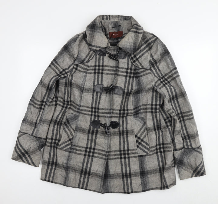 Savier Womens Grey Check Overcoat Coat Size 14 Snap
