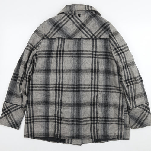 Savier Womens Grey Check Overcoat Coat Size 14 Snap