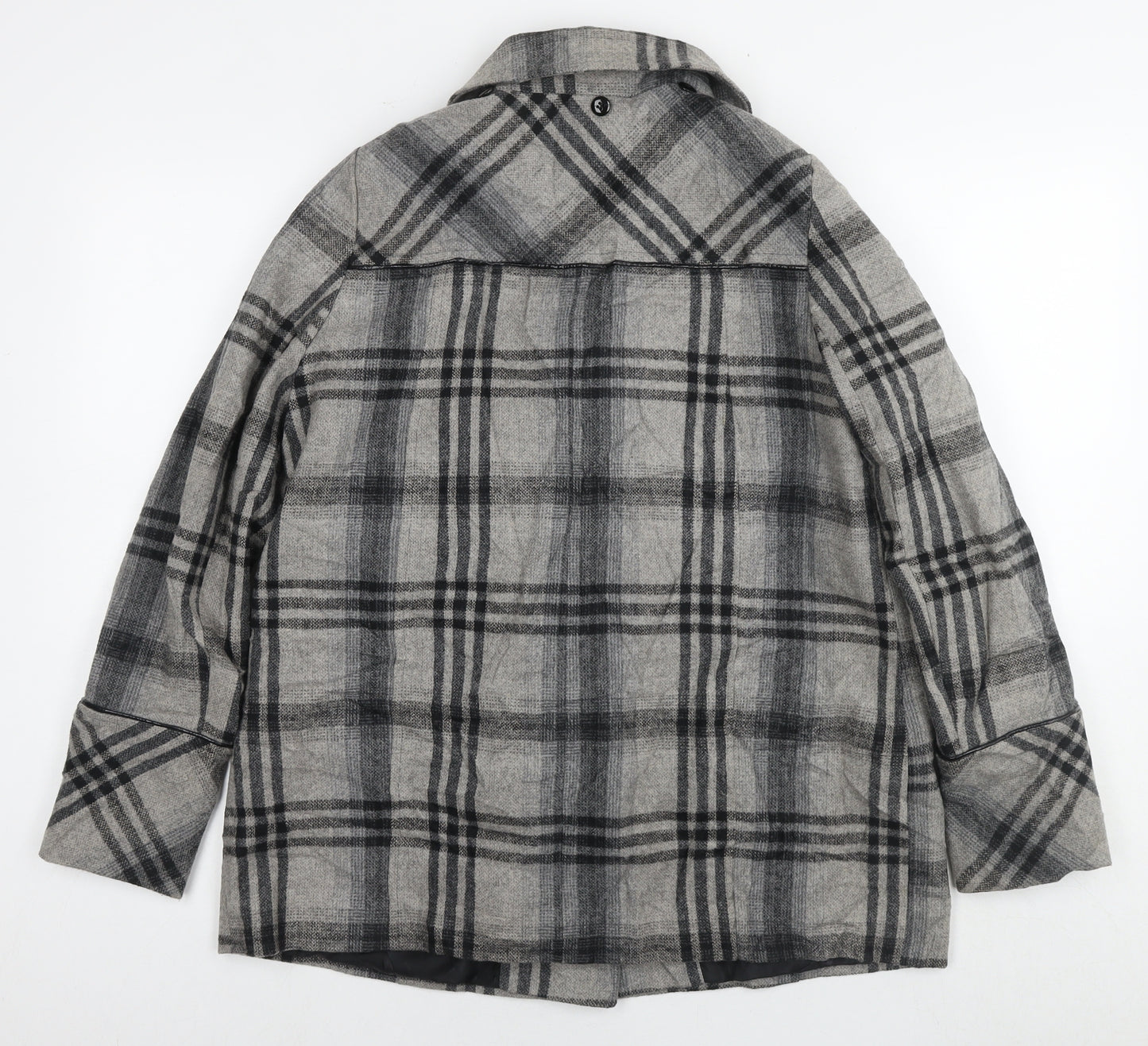 Savier Womens Grey Check Overcoat Coat Size 14 Snap