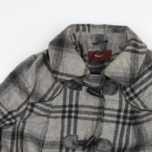 Savier Womens Grey Check Overcoat Coat Size 14 Snap