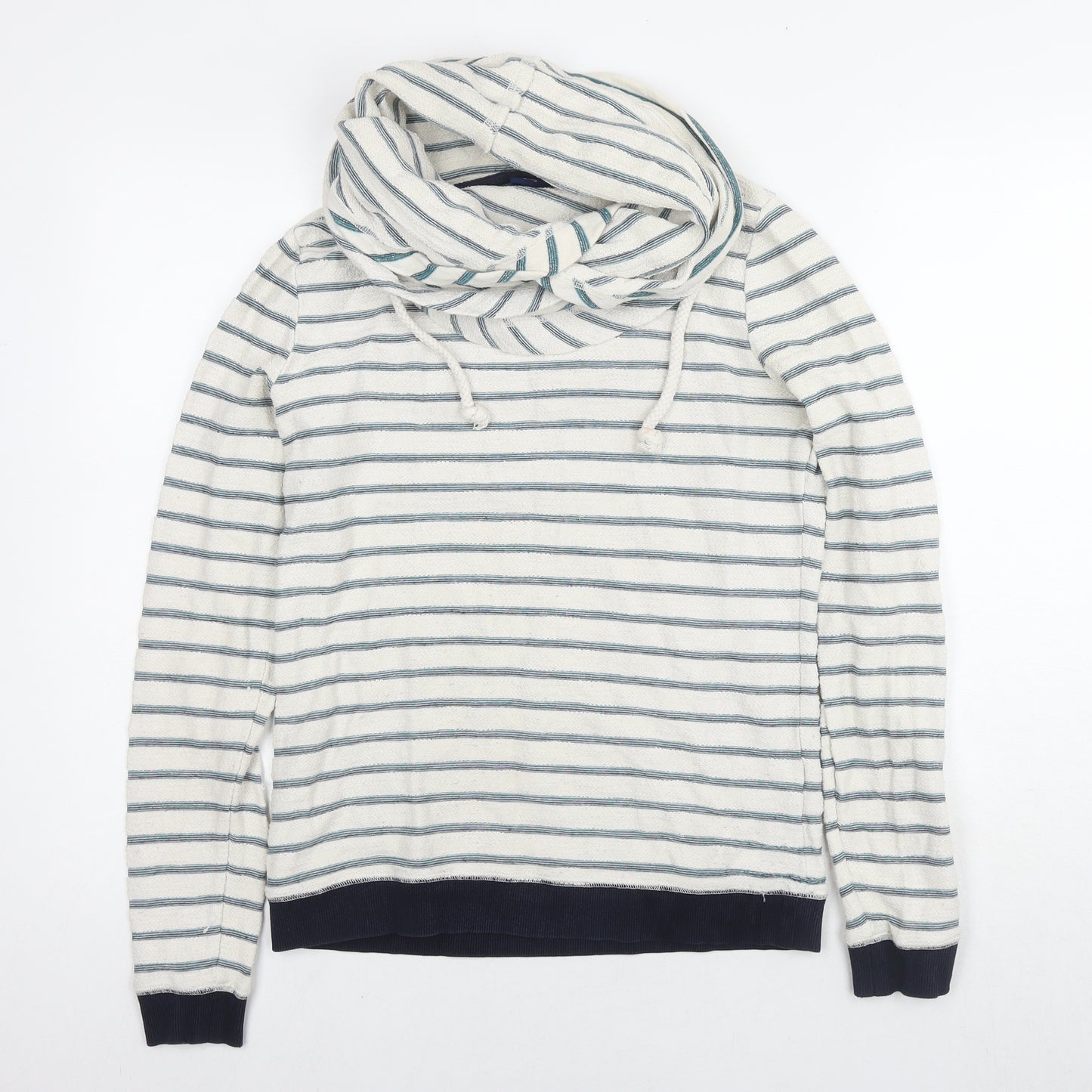 Anti Blue Womens White Striped Cotton Pullover Sweatshirt Size S Pullover