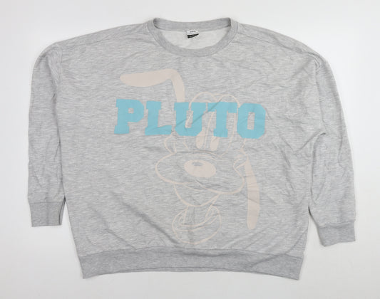 Front view of Disney women’s grey polyester pullover sweatshirt, size UK 16, pullover - pluto, size UK 16-18
