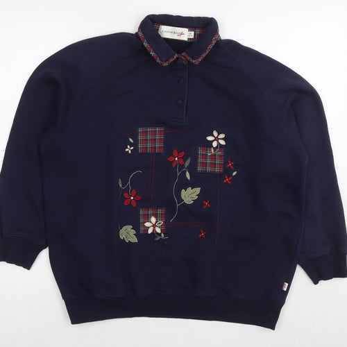 Country Rose Womens Blue Cotton Pullover Sweatshirt Size 14 Pullover - Size 14-16 Flowers