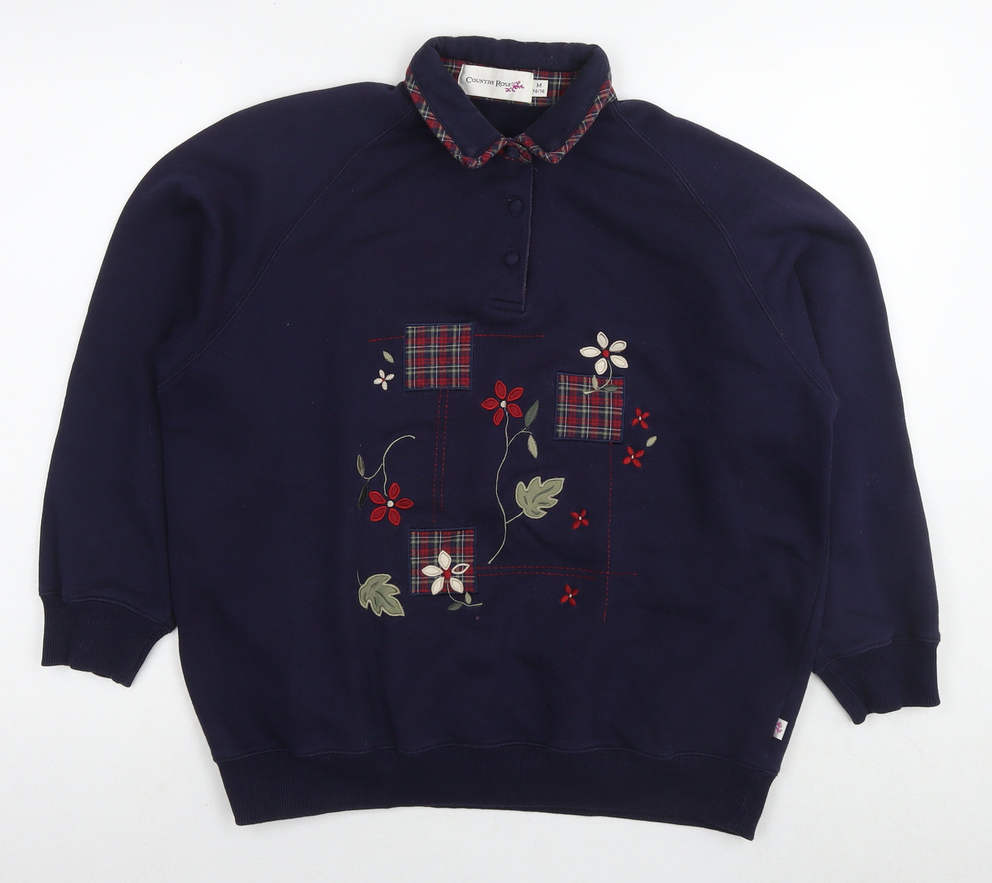 Country Rose Womens Blue Cotton Pullover Sweatshirt Size 14 Pullover - Size 14-16 Flowers