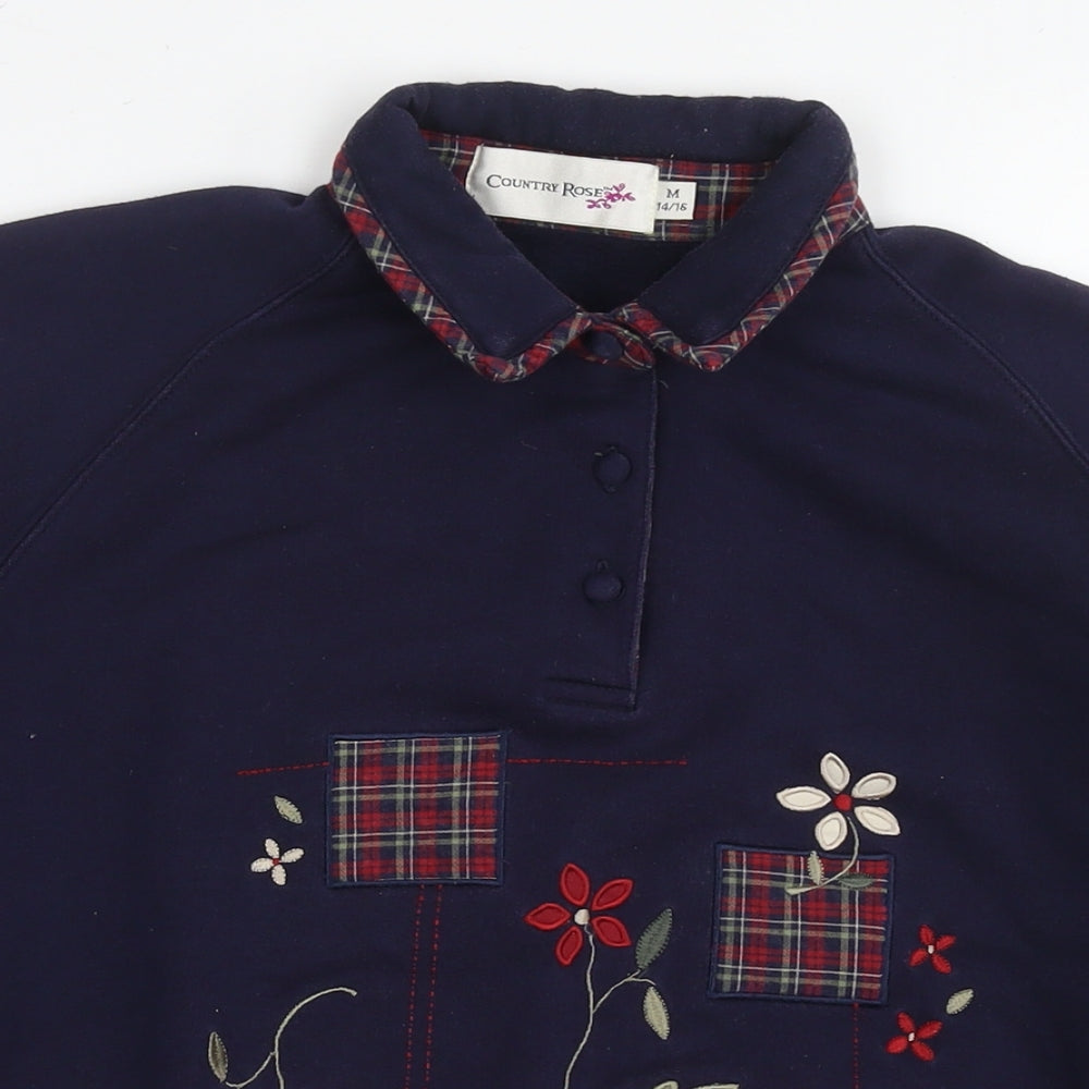 Country Rose Womens Blue Cotton Pullover Sweatshirt Size 14 Pullover - Size 14-16 Flowers