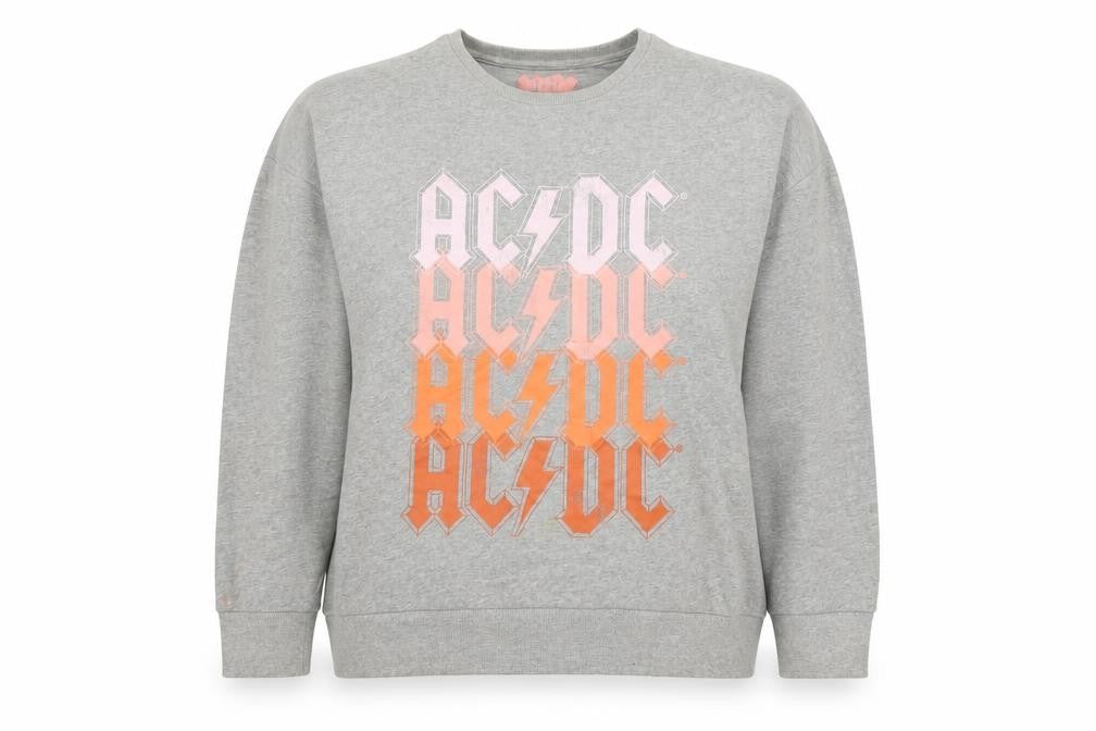 Front view of acdc women’s grey cotton pullover sweatshirt, size UK 18, pullover - logo