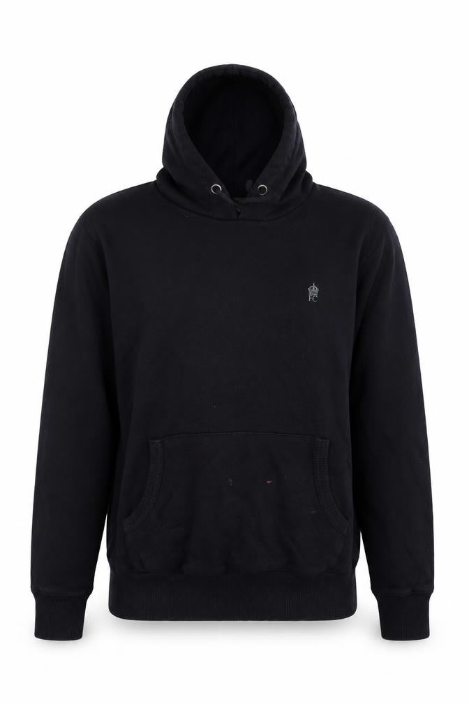 Front view of French Connection women’s black cotton pullover sweatshirt, size L, pullover