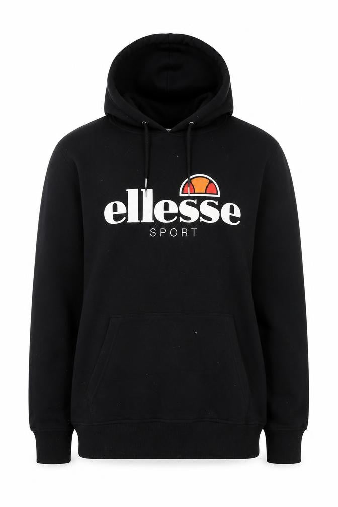 Front view of Ellesse women’s black cotton pullover sweatshirt, size UK 10, pullover - logo