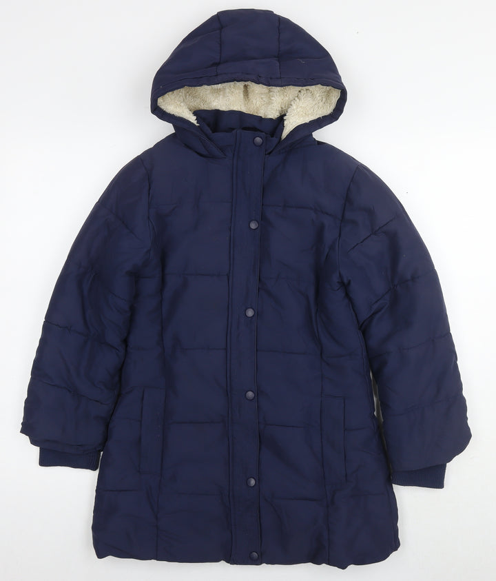 John Lewis Girls Blue Parka Coat Size 10 Years Zip