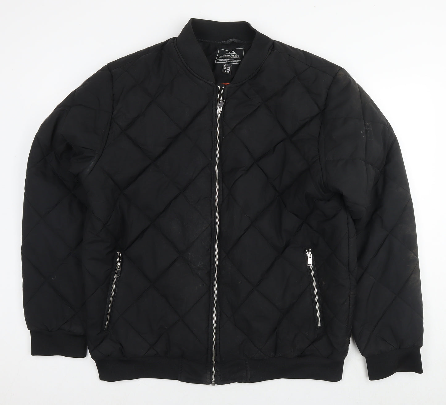 Outdoor Mens Black Quilted Jacket Size 2XL Zip