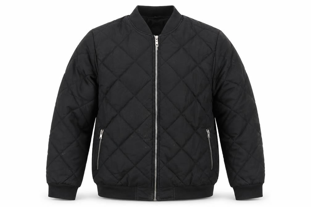 Front view of Outdoor men’s black quilted jacket, size 2XL, zip