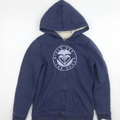 ROXY Womens Blue Polyester Full Zip Hoodie Size 16 Zip - Logo