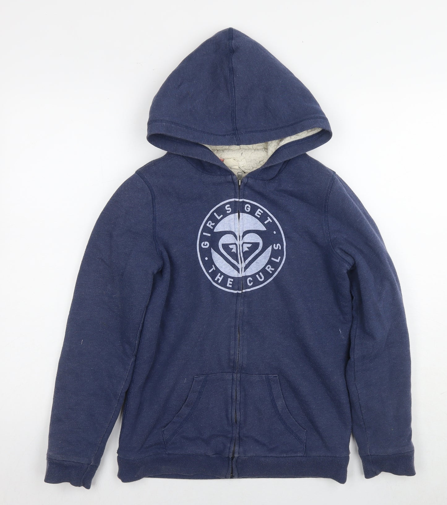 ROXY Womens Blue Polyester Full Zip Hoodie Size 16 Zip - Logo