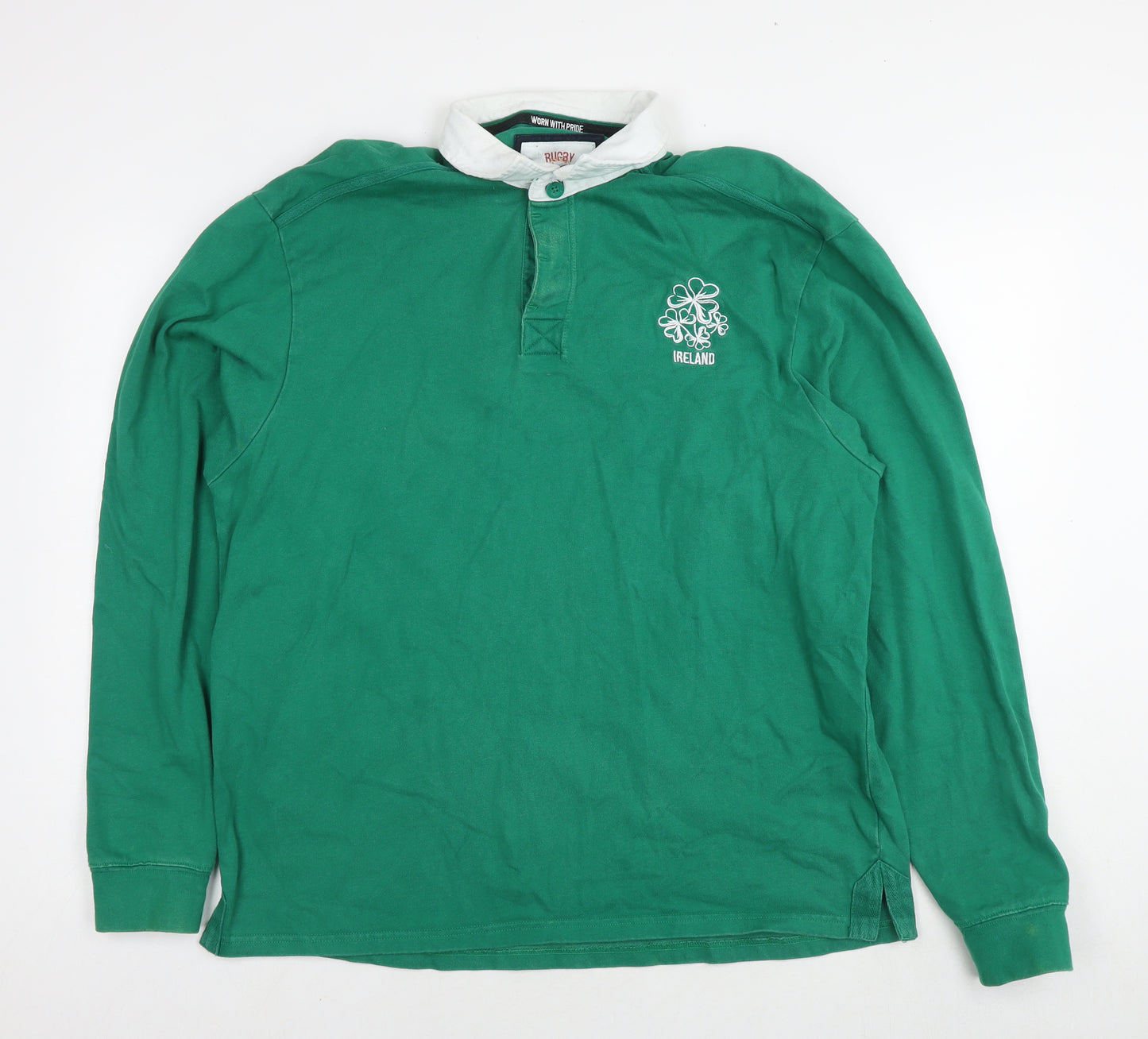 Rugby Heritage Mens Green Cotton Polo Size XL Collared Pullover - Ireland