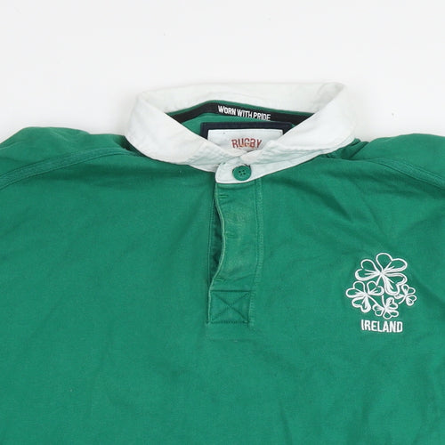 Rugby Heritage Mens Green Cotton Polo Size XL Collared Pullover - Ireland
