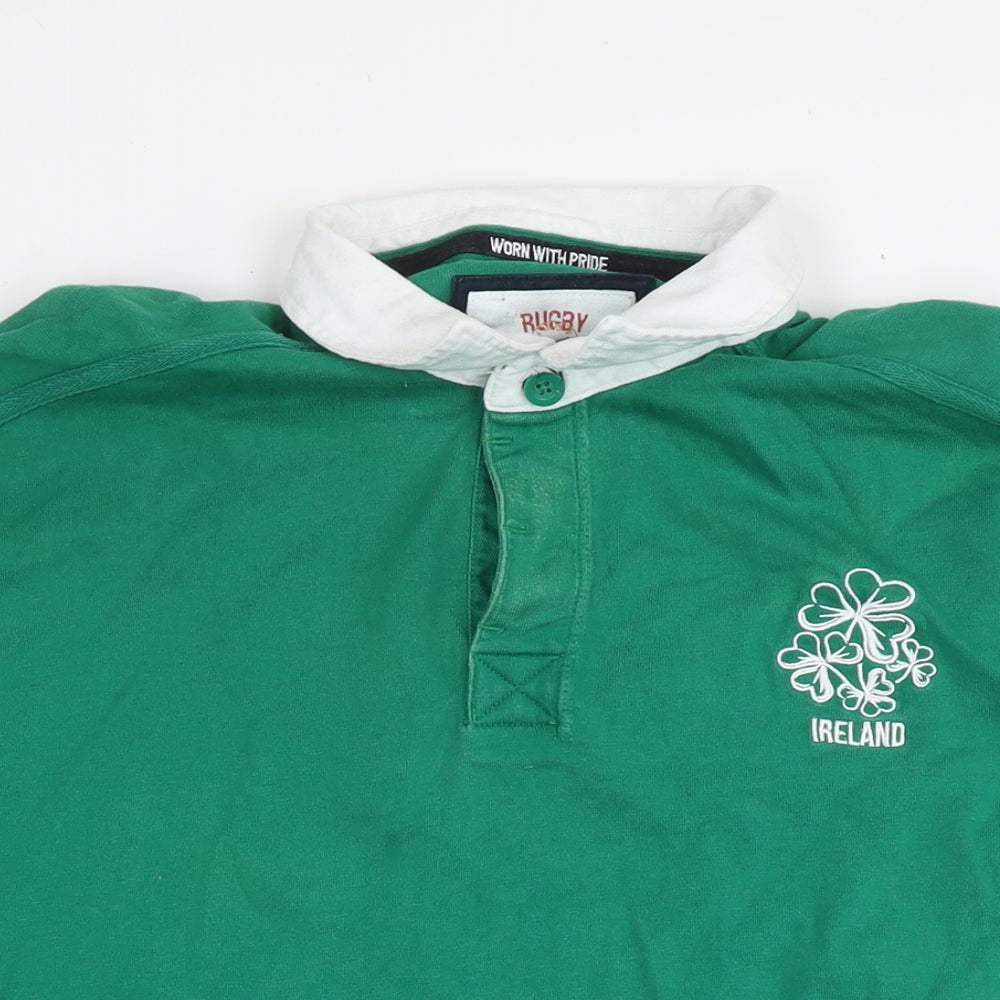 Rugby Heritage Mens Green Cotton Polo Size XL Collared Pullover - Ireland