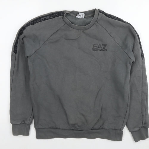 Emporio Armani Ea7 Mens Grey Cotton Pullover Sweatshirt Size S - Logo