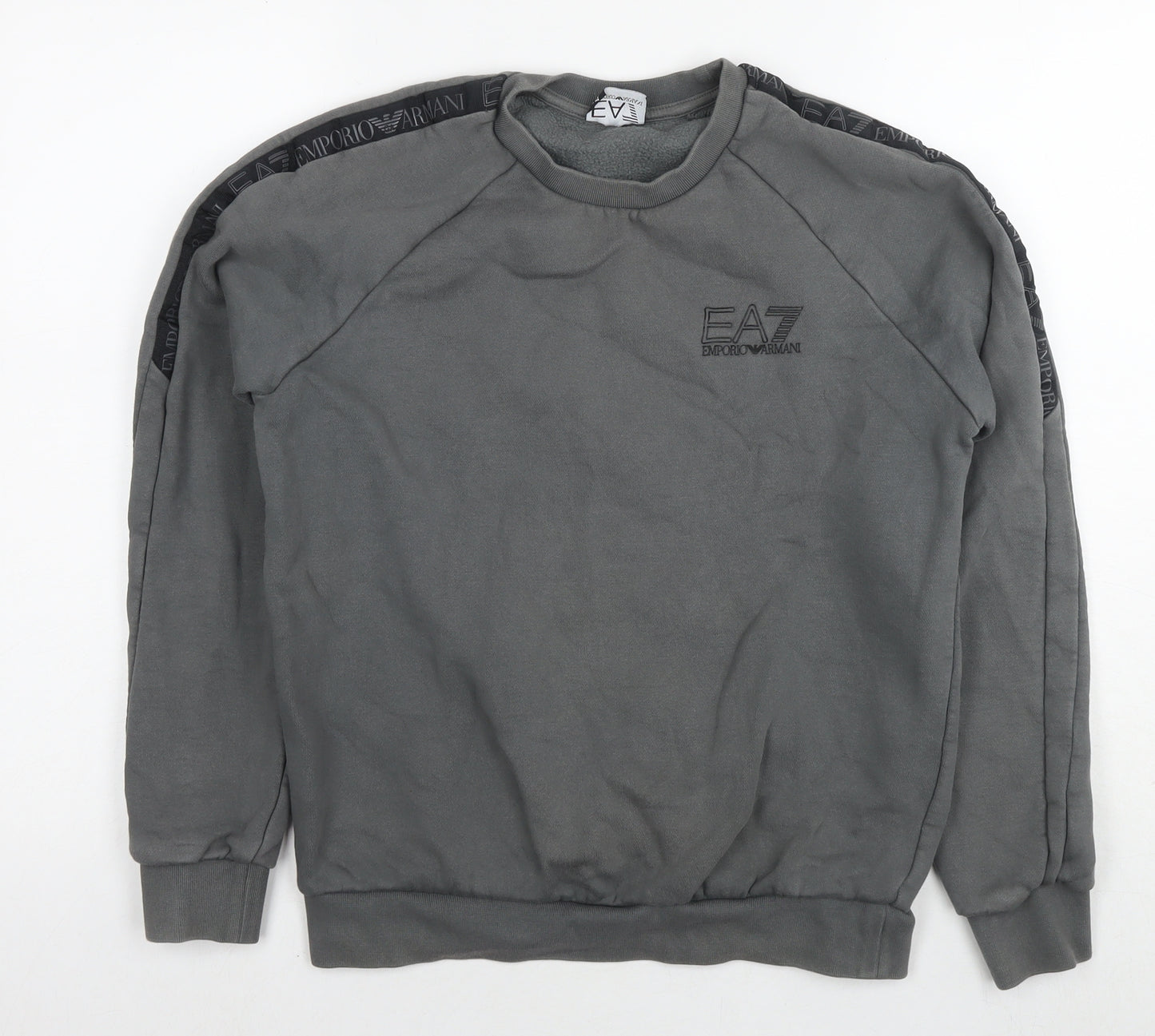 Emporio Armani Ea7 Mens Grey Cotton Pullover Sweatshirt Size S - Logo